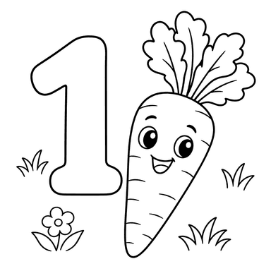 Number 1 and Carrot Coloring Page