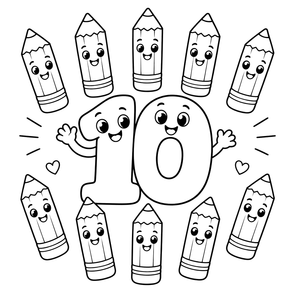 Number 10 with Ten Pencils