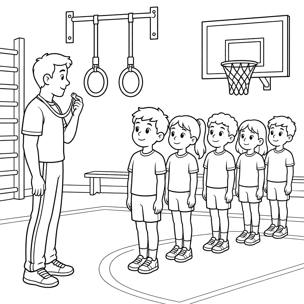 Gym Class Line-Up Coloring Page