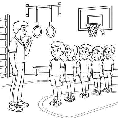 Gym Class Line-Up Coloring Page