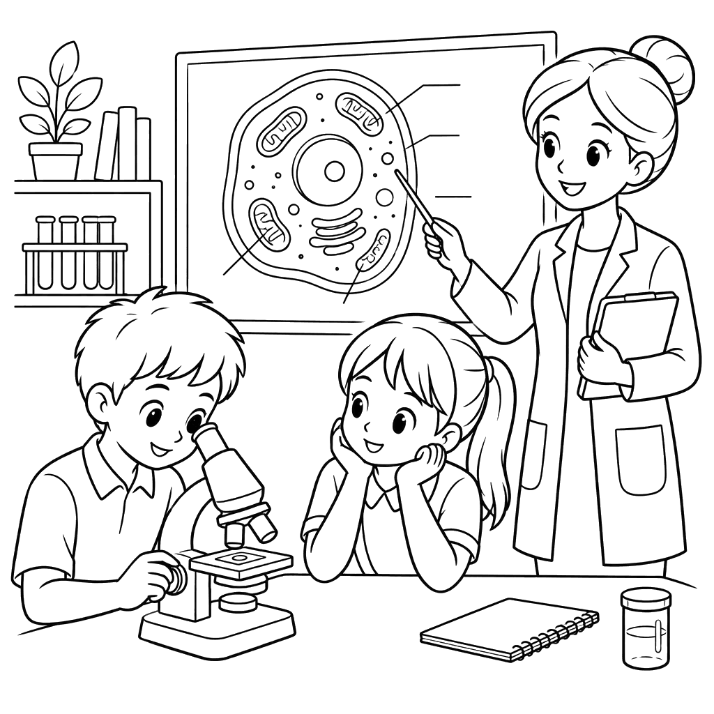 Biology Class with Cell Diagram Coloring Page