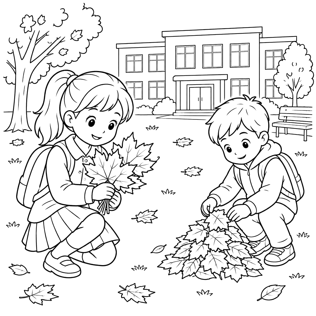 Autumn Schoolyard Coloring Page
