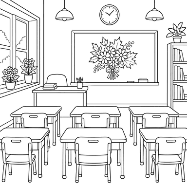 Classroom with an Autumn Bouquet Coloring Page