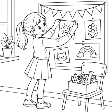 Girl Decorating a Classroom Board