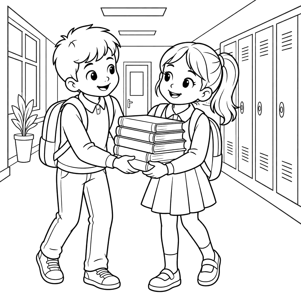 Students Carrying Books in a School Hallway