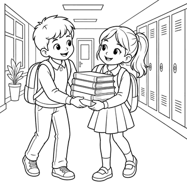 Students Carrying Books in a School Hallway