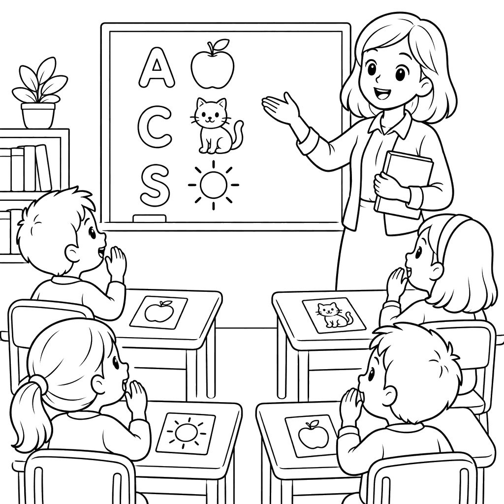English Lesson Classroom Coloring Page