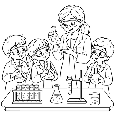 Science Lab Kids Coloring Page