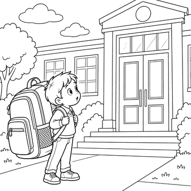 First-Grade Boy with a Huge Backpack