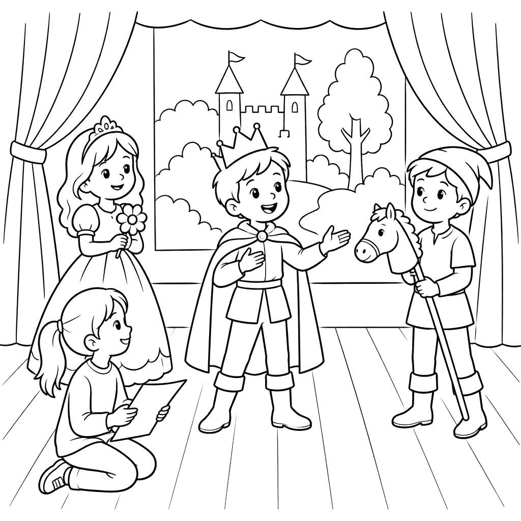 Children's Theater Princess and Prince Coloring Page