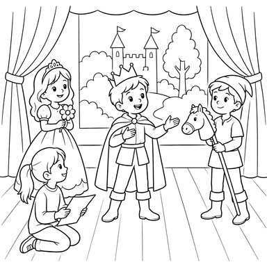Children's Theater Princess and Prince Coloring Page