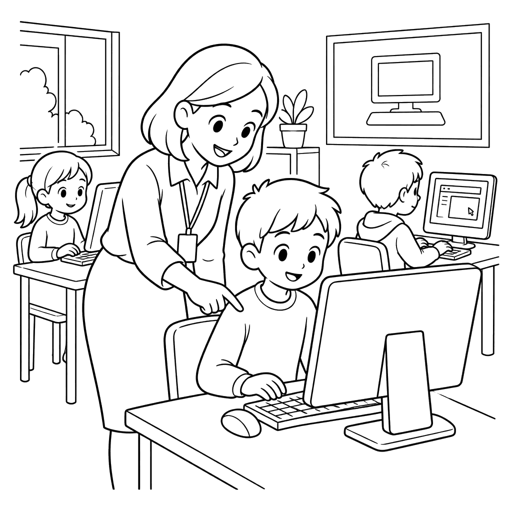 Computer Classroom with Teacher and Students