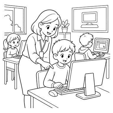 Computer Classroom with Teacher and Students