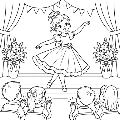 Girl Dancing at a School Concert Coloring Page