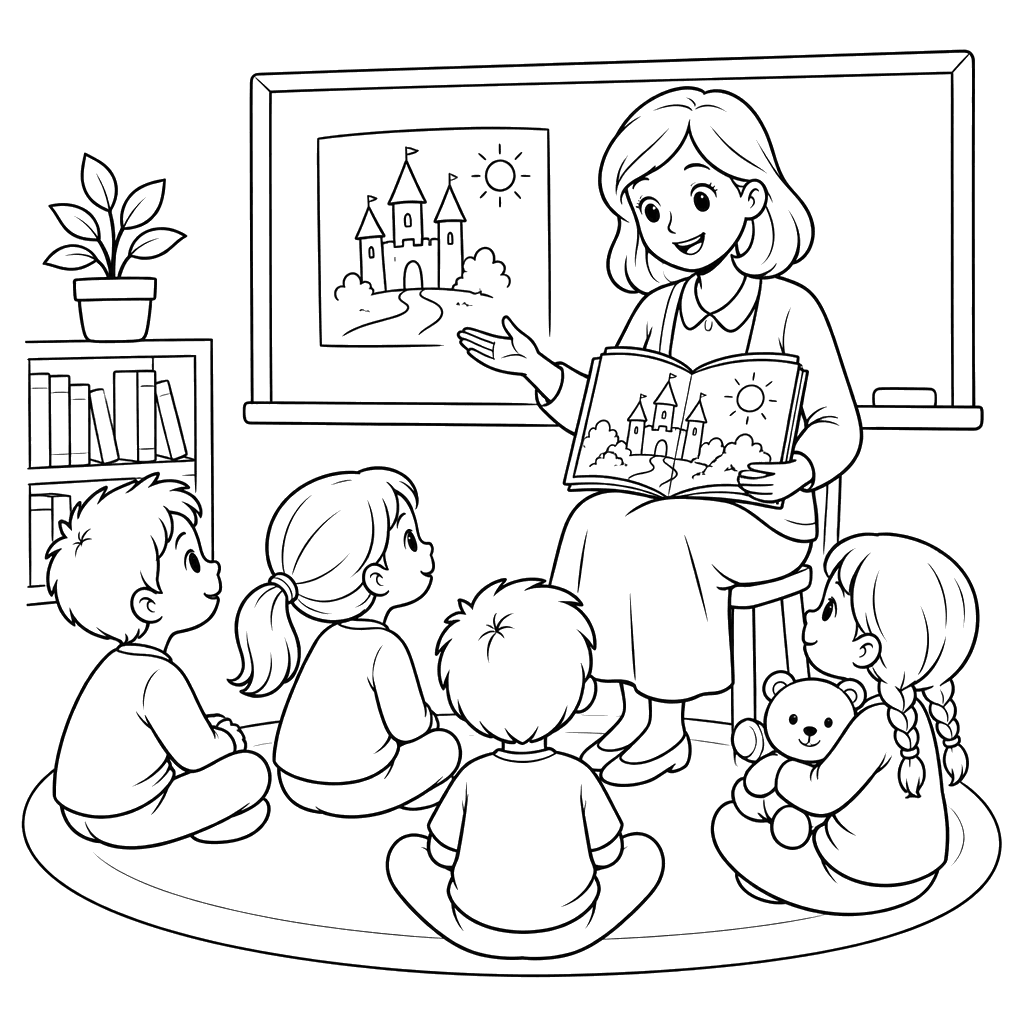 Teacher Reading a Fairy Tale to Children