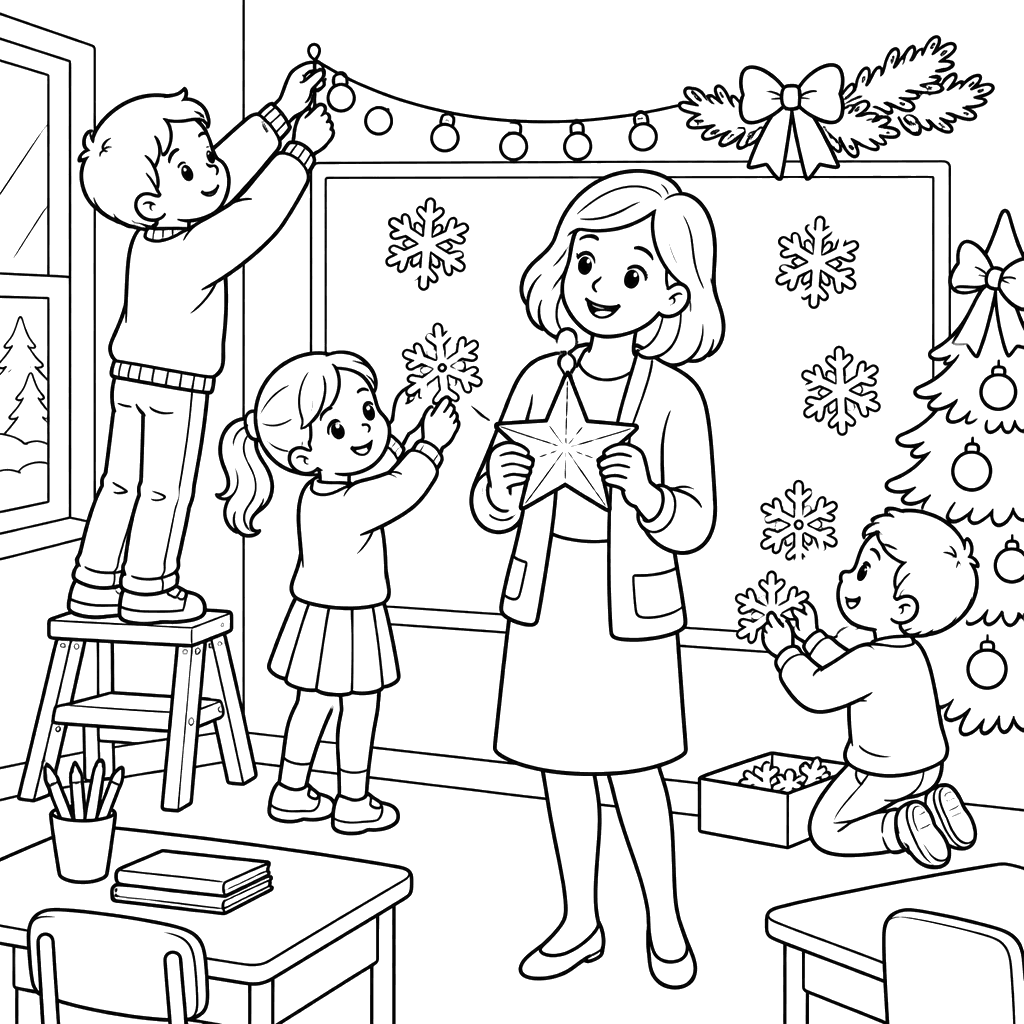 New Year Classroom Decoration Coloring Page