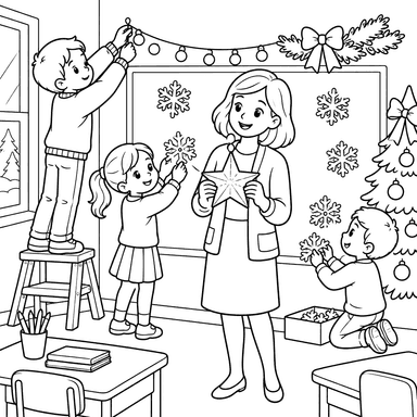 New Year Classroom Decoration Coloring Page