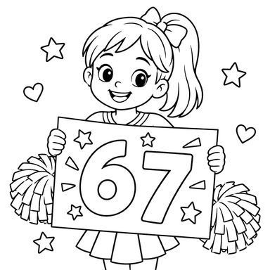 Cheerleader Sign with Numbers 6 and 7
