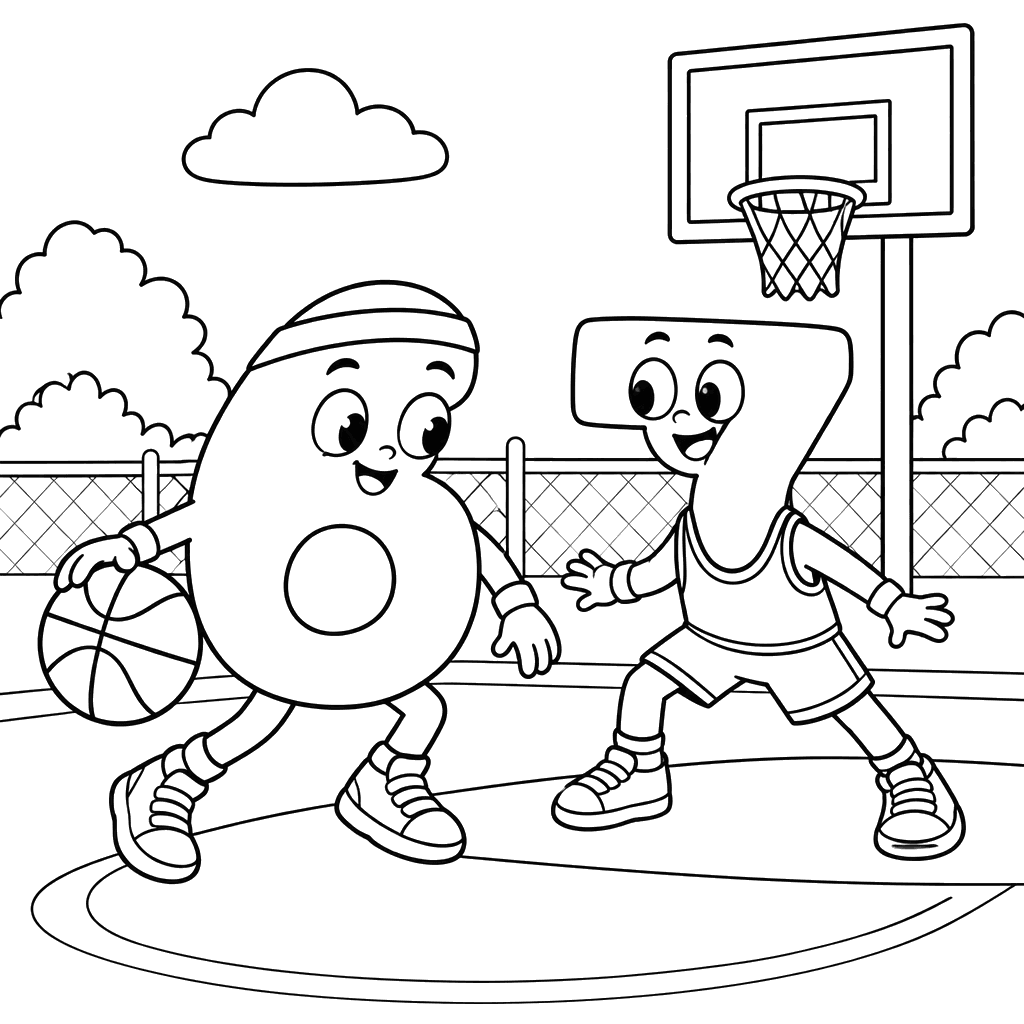 Numbers 6 and 7 on a Basketball Court