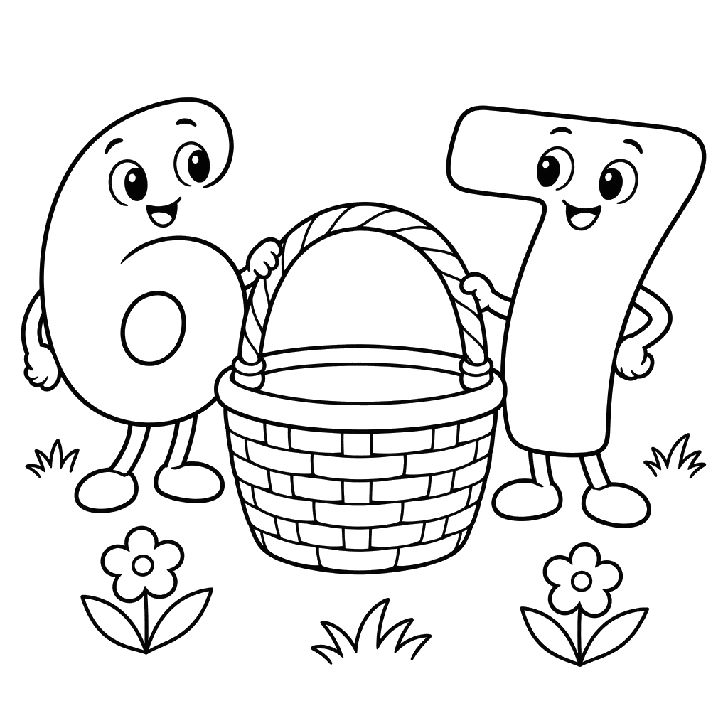 Numbers 6 and 7 with a Basket