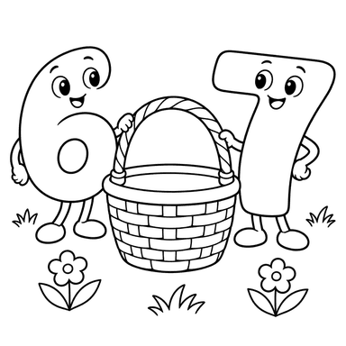 Numbers 6 and 7 with a Basket