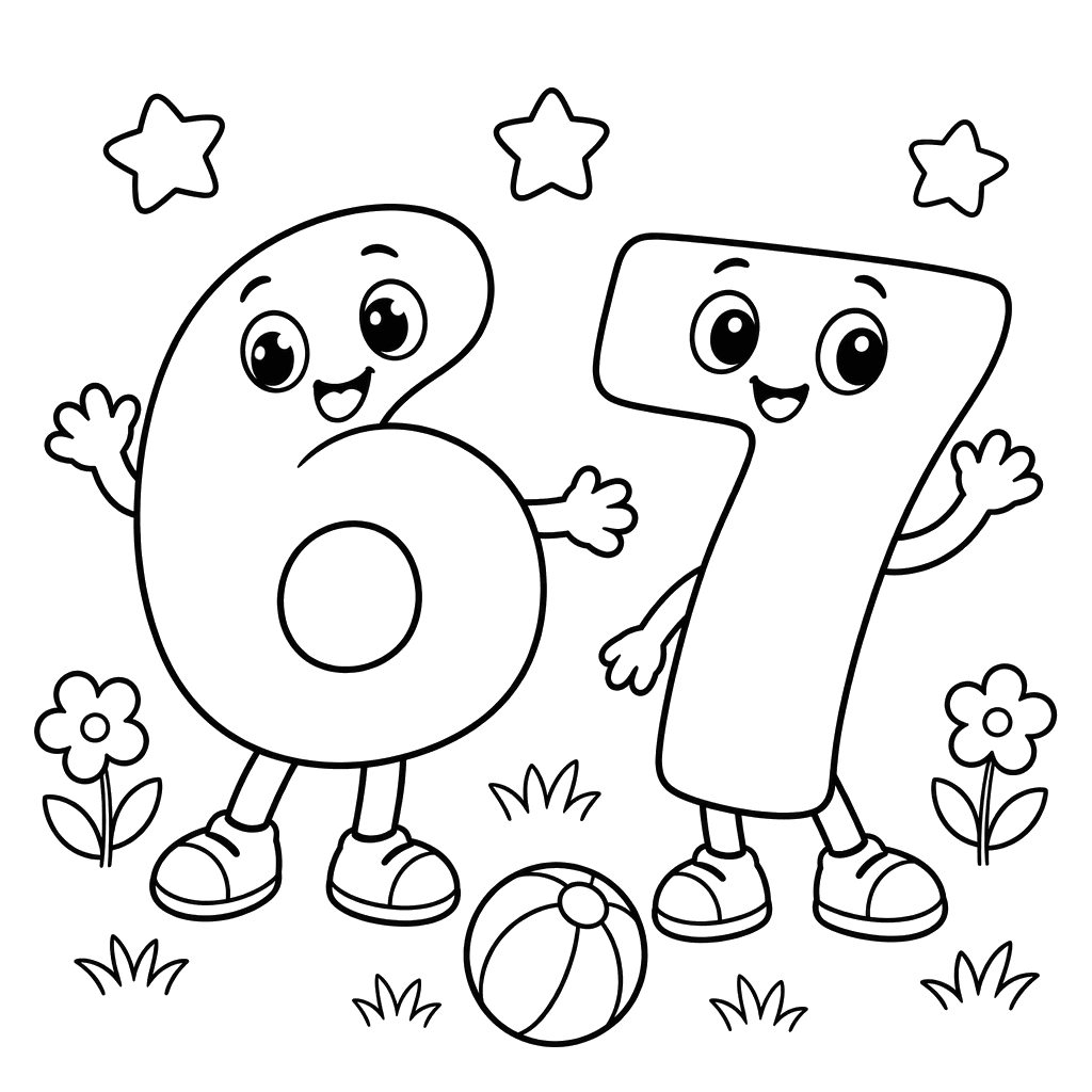 Numbers 6 and 7 with a Ball