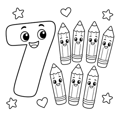 Number 7 with Seven Pencils