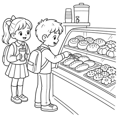 School Cafeteria Pastry Counter Coloring Page