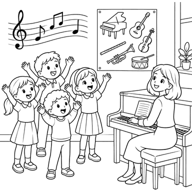 Music Lesson with Children and Piano