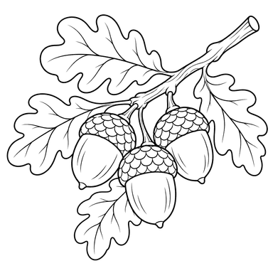 Ripe Acorns on Oak Branch