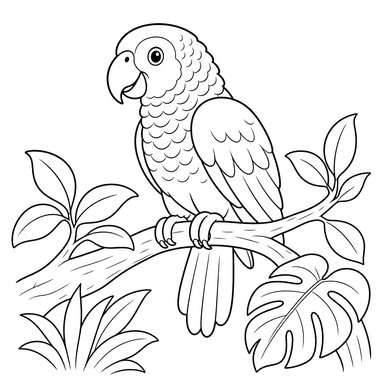 African Grey Parrot on Branch Coloring Page