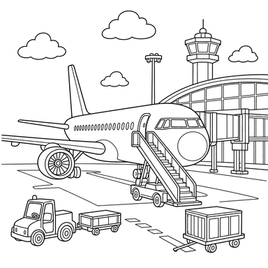 Airplane at the Gate Coloring Page