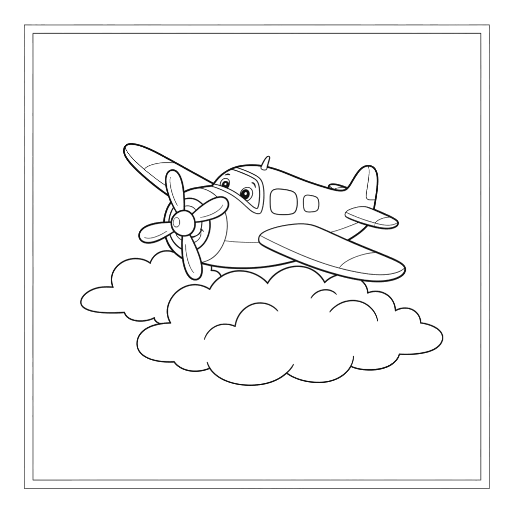 Airplane Flying Over Clouds Coloring Page