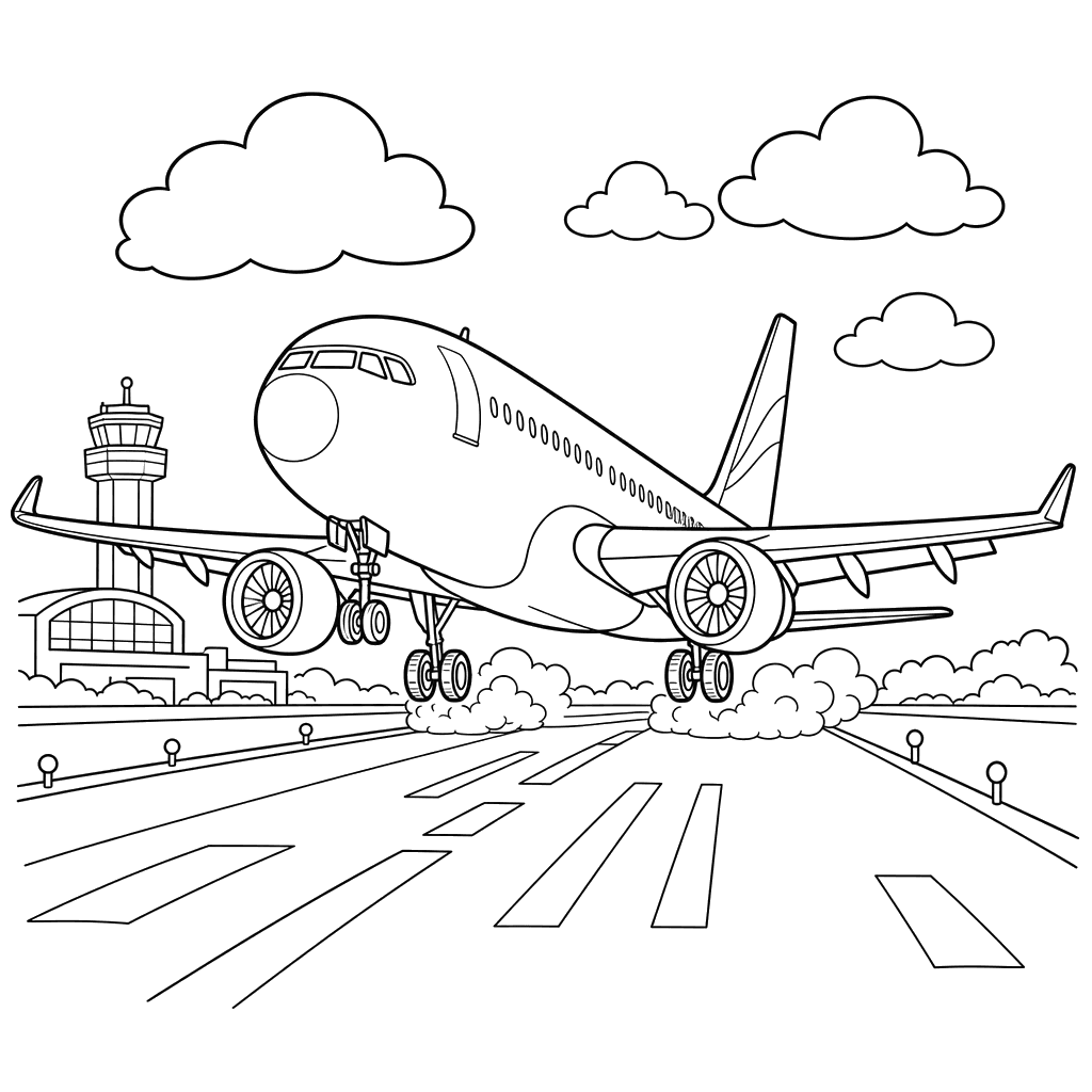 Airplane Landing Coloring Page