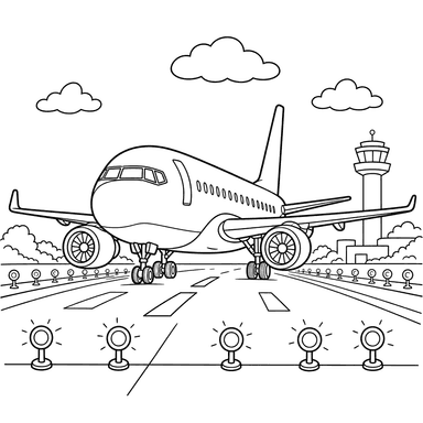 Airplane on Runway Coloring Page