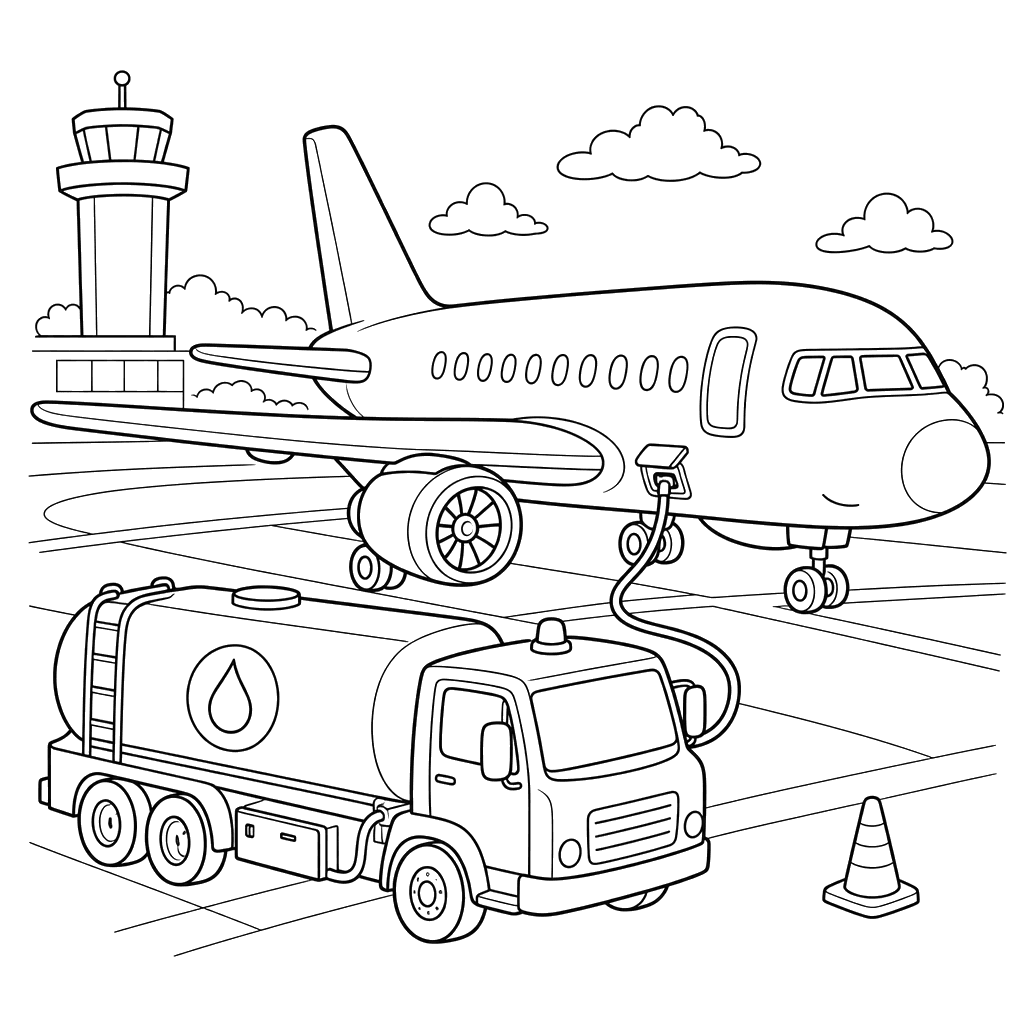 Airplane Refueling Coloring Page