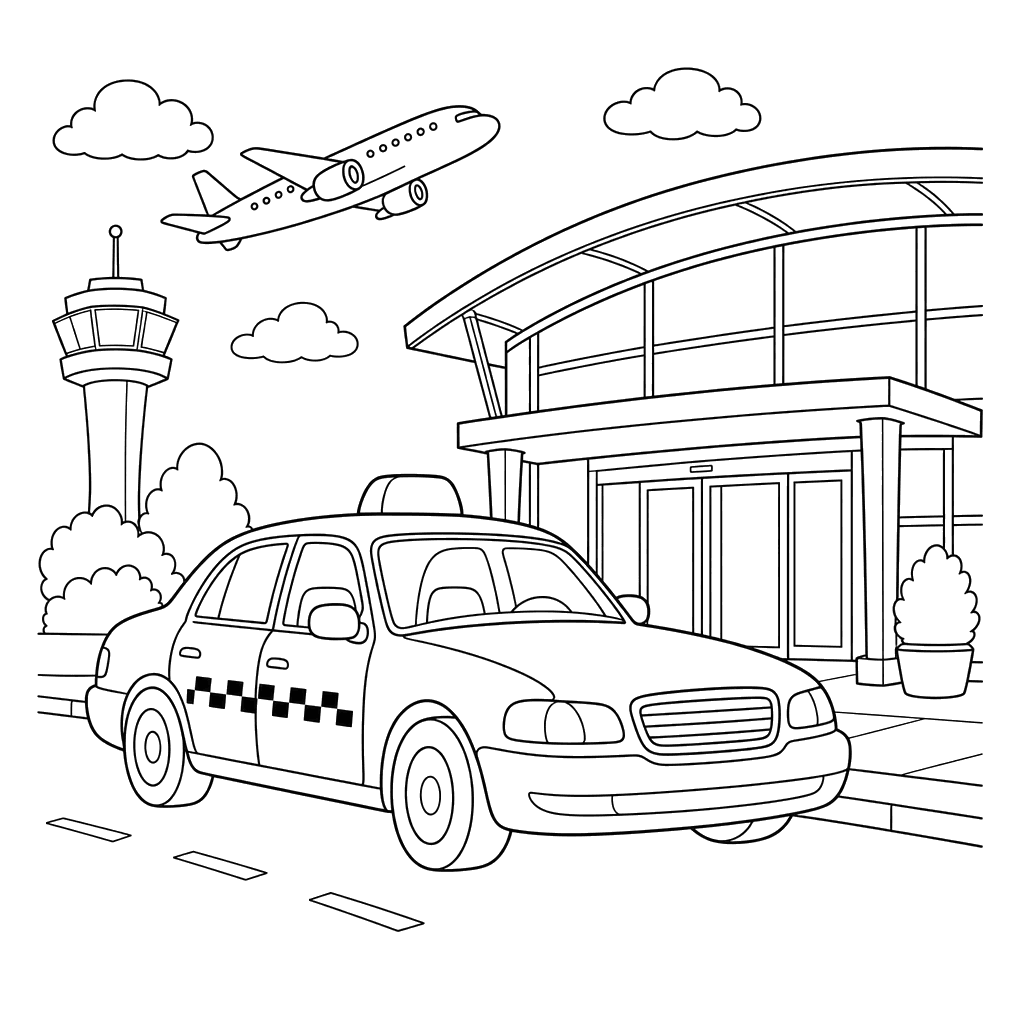Taxi at the Airport Coloring Page
