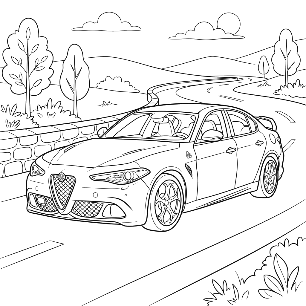 Alfa Romeo Giulia Quadrifoglio Coloring Page