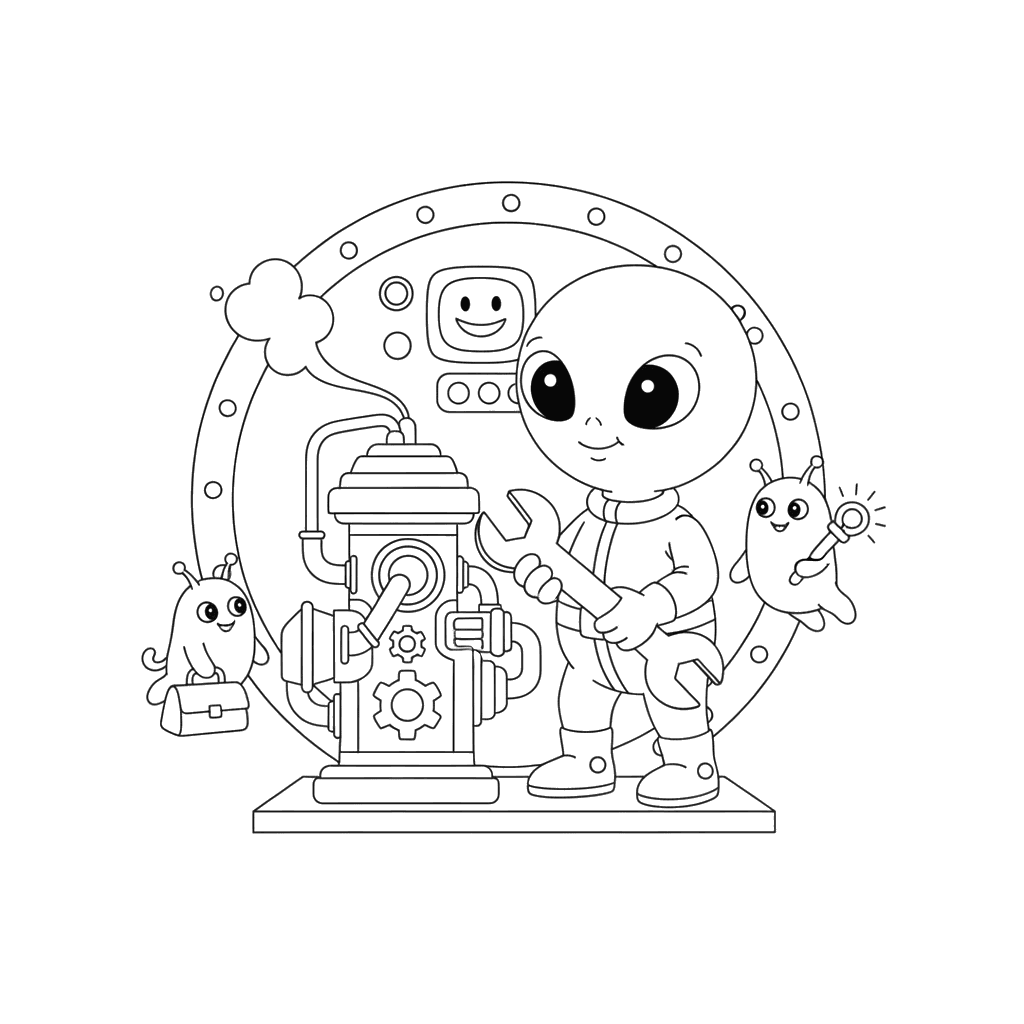 Alien Spaceship Repair Coloring Page