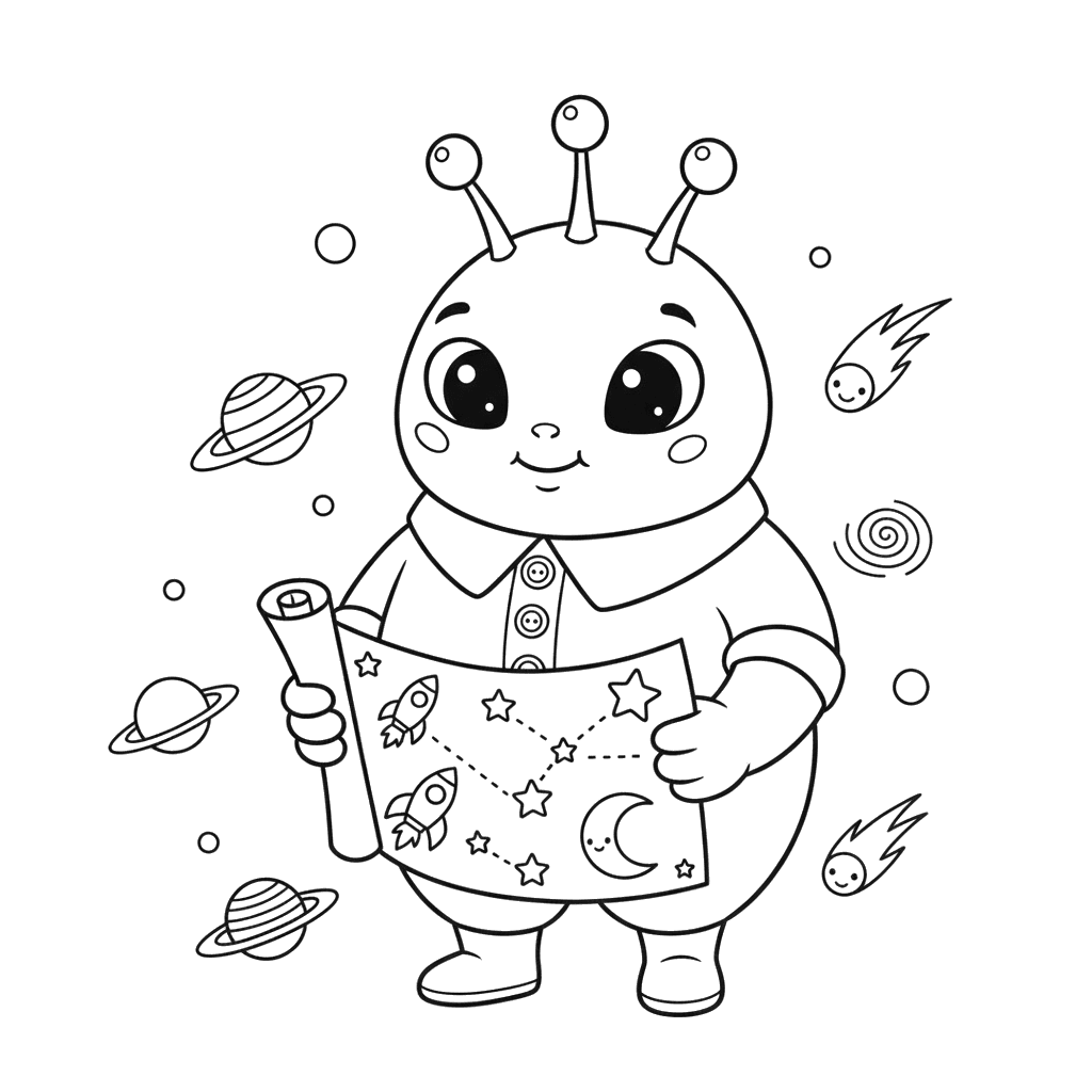 Alien with Star Map Coloring Page