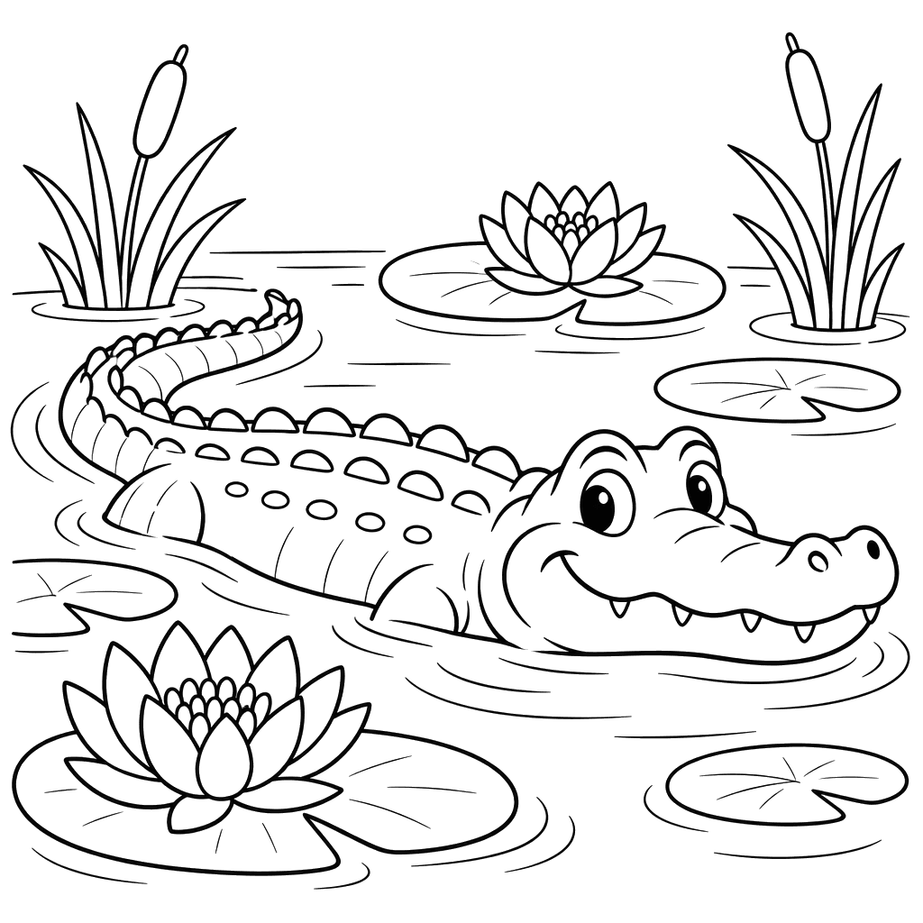 Alligator Swimming in a Swamp