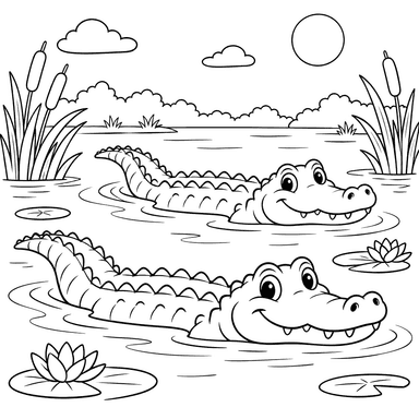 Two Alligators in a Quiet Lake