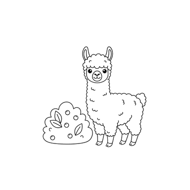 Alpaca and Small Bush Coloring Page