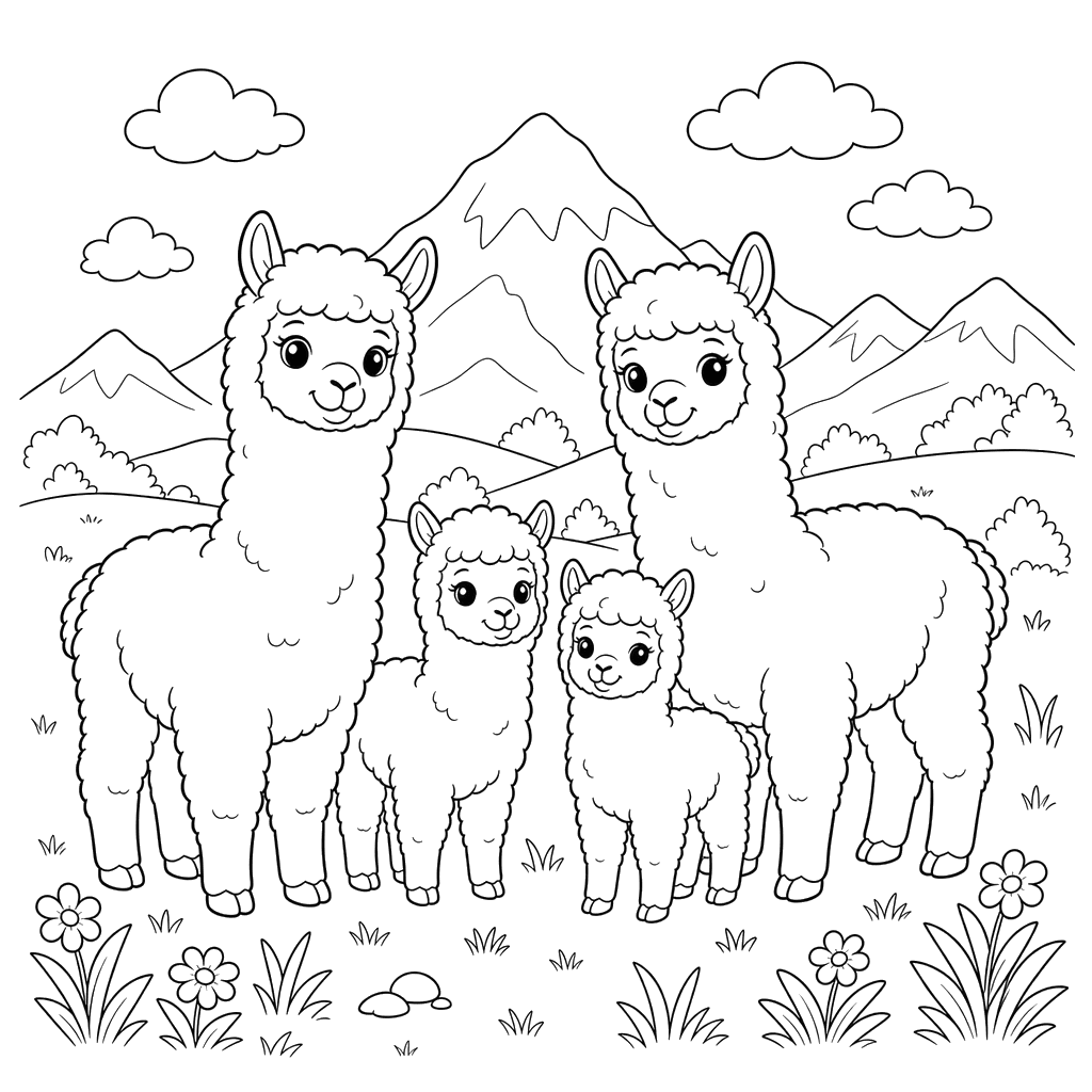 Alpaca Family in the Mountains