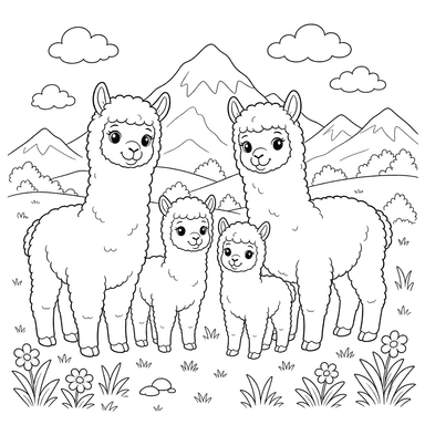 Alpaca Family in the Mountains