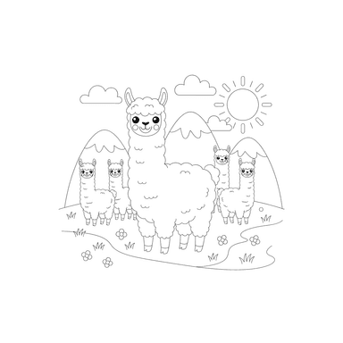 Alpaca Herd Coloring Page