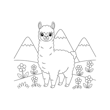 Alpaca in Blooming Mountains Coloring Page