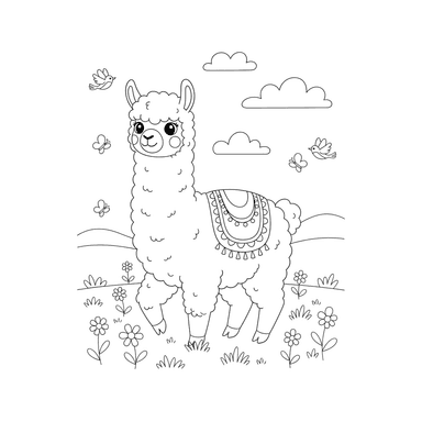 Alpaca in a Field Coloring Page