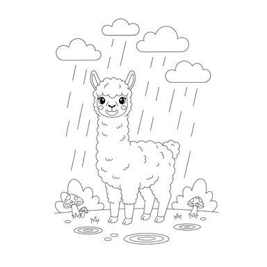 Alpaca in Light Rain Coloring Page