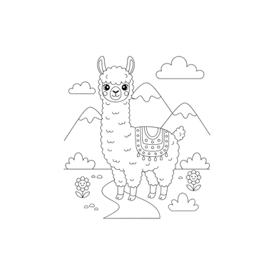 Alpaca in Mountains Coloring Page